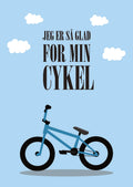 Børneplakat i blå med teksten fra børnesangen Jeg er så glad for min cykel