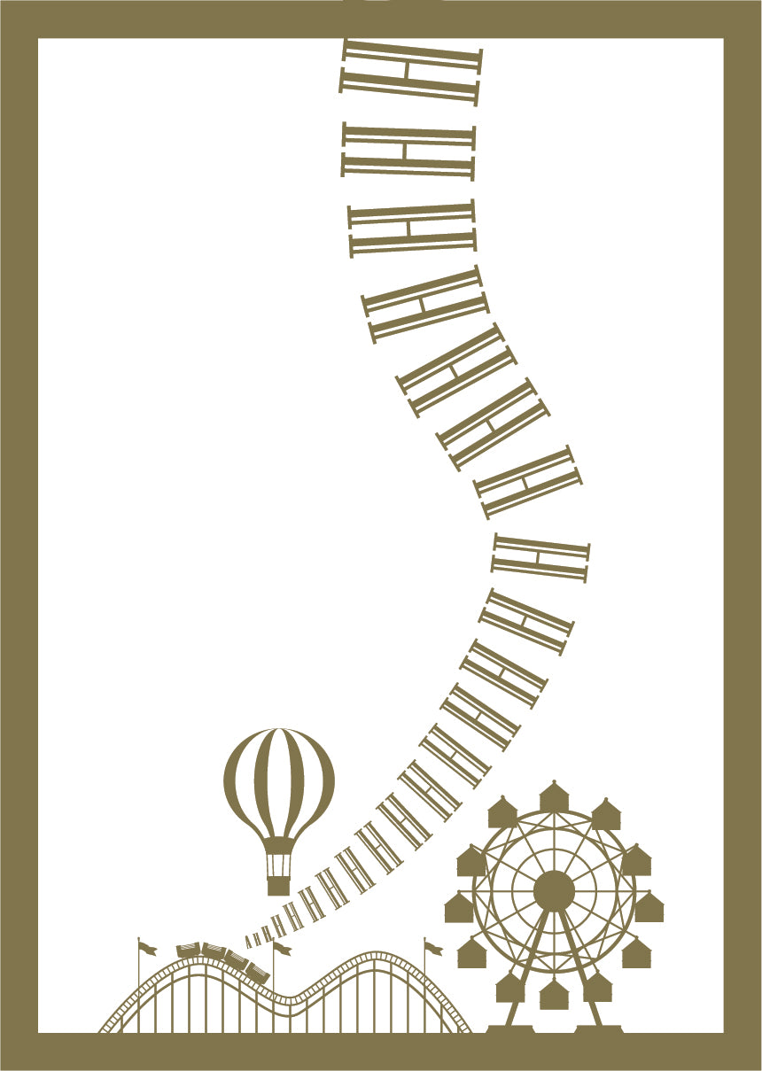 Minimalistisk børneplakat i olivengrøn med en tivoli rutsjebane
